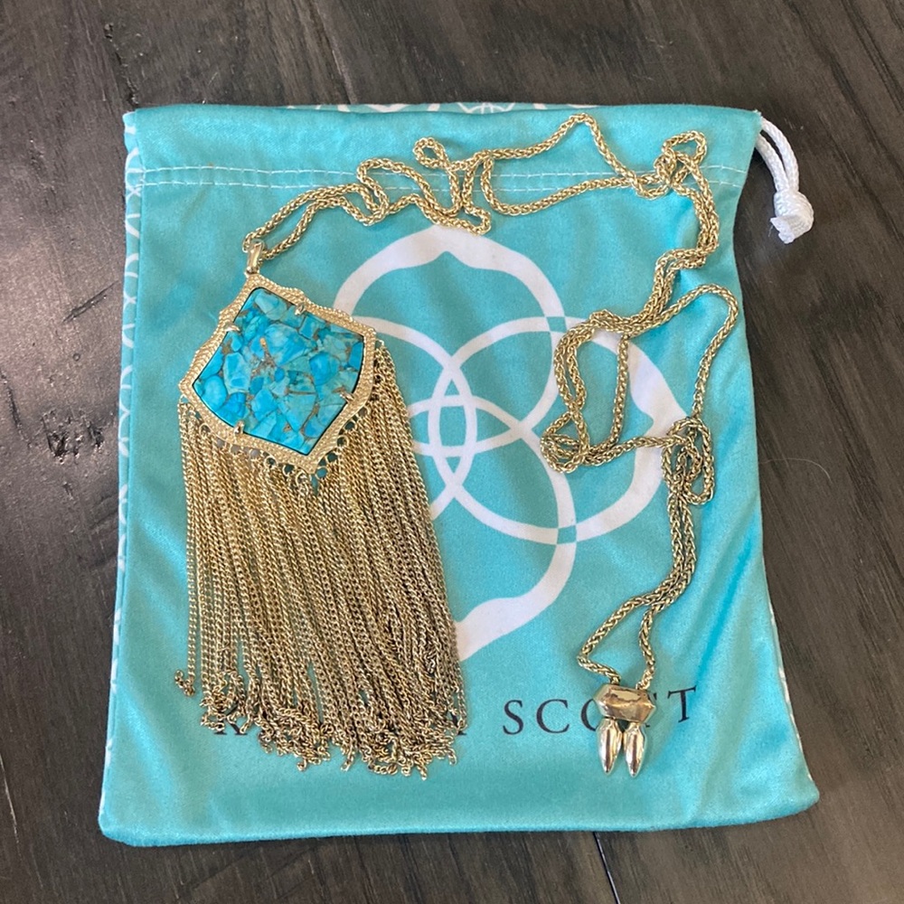 Kendra Scott Kingston Long Pendant Necklace in Bronze Veined Turquoise Magnesite